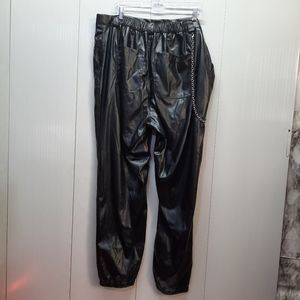 American Bazi Black High Rise Faux Leather Joggers Metal Chain Accent Size 2X